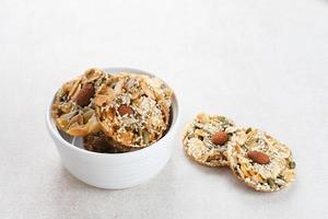Florentine Cookies with mixed nut and dried fruits and seeds. Gluten free. photo