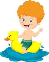 Cartoon little boy with inflatable rubber duck vector