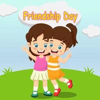 Happy Friendship Day. Happy two girls cartoon in the grass vector