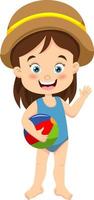 Cartoon little girl with beach ball vector