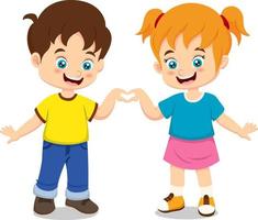 Cute boy and girl cartoon in hands heart shape vector