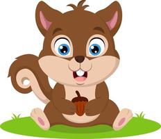 Cute little squirrel cartoon holding an acorn vector