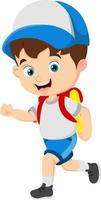 Cartoon little school boy running vector