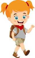 Cartoon girl explorer with backpack walking vector