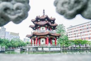 Taiwan, Taipei pavilion on the white sky, easy to dicut or seperate object. photo