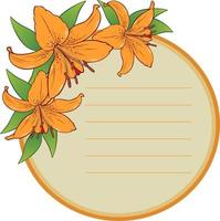 A card with an empty space for the text. A bouquet of orange lilies in a circle vector