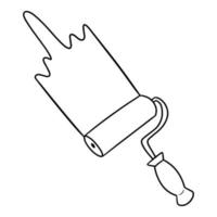 Monochrome picture, paint and paint roller with wooden handle, vector illustration in cartoon style on a white background