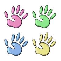 Set of multicolored palms, handprint, pastel shades, vector illustration in cartoon style on a white background