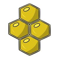 Four Bright yellow honeycombs with honey, vector illustration in cartoon style on a white background