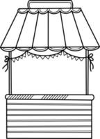 Vector illustration, empty counter for street sale with an awning roof, drawing on a transparent background