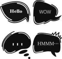 Cartoon speech bubbles with humor phrase text sound hand-drawn balloons. Web communication vector