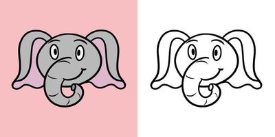 Horizontal set of illustrations for coloring books, Cute little elephants smiling, vector illustration in cartoon style