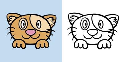 Orange happy cat, smiling cat, cartoon style, Horizontal set of illustrations for coloring books, vector illustration