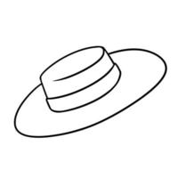 Monochrome picture, elegant hat with ribbon, sun hat, vector illustration in cartoon style on a white background