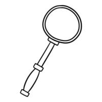 Monochrome picture, Round magnifier with black handle, magnifying glass, vector cartoon illustration on a white background