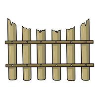 An old wooden fence with a semicircular upper section, vector illustration in cartoon style on a white background