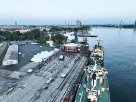 Outdoors concert in Riga by the docks. Celebrating summer fest. Riga party. Aerial view. photo