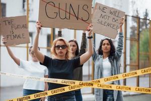 Proving their rights. Group of feminist women have protest outdoors photo