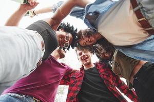 Looking down. Multi ethnic group of people have party outdoors photo