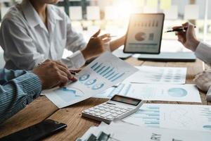 Business data dashboard analysis by ingenious computer software . Investment application display business sales and profit on the computer screen and advise marketing planning decision photo