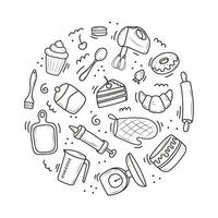 Hand drawn set of baking and cooking elements, vector