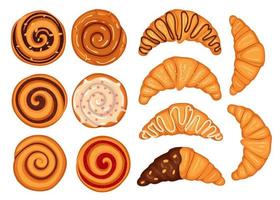 conjunto de productos de panadería de pan francés, vector