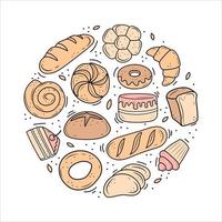 French bread bakery product set, vector