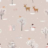 Winter seamless pattern with cute animals in the forest for Christmas or new year decorative vector