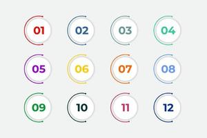 Bullet Points Numbers from One to Twelve vector