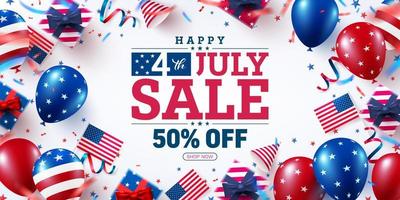 4 th of July Sale poster.USA independence day celebration with american balloons flag and party elements.USA 4th of July promotion advertising banner template for Brochures,Poster or Banner vector