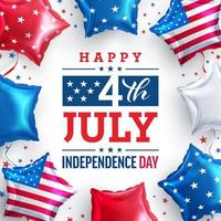 Cartel de venta del 4 de julio. Celebración del día de la independencia de EE. UU. Con globo de estrella estadounidense. Plantilla de banner publicitario de promoción del 4 de julio de EE. UU. Para folletos, carteles o pancartas vector
