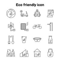 conjunto de iconos de esquema hogar amigable con la naturaleza, energía renovable, uso de energía solar y eólica para generar electricidad, concepto de energía verde vehículos ecológicos ecológicos, vector de ilustración plana