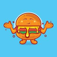 cute hamburger food character mascot with confused expression isolated cartoon in flat style design vector