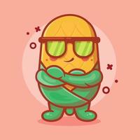 Cute corn character mascot with cool expression isolated cartoon in flat style design vector