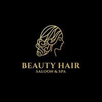 logotipo de ilustración vectorial de cara de mujer de belleza con cabello hermoso. símbolo gráfico de salón de spa cosmético vector