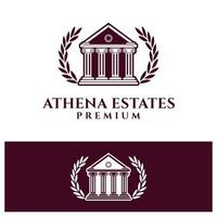 logotipo de ilustración vectorial del famoso icono del edificio. símbolo gráfico inmobiliario del logotipo del templo de atenea. vector