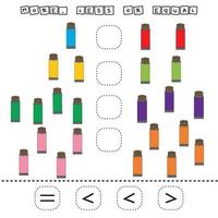 Count the number of tubes of paint and compare. Educational math game for children. vector