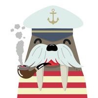 Old walrus captain with Smoking Pipe vector