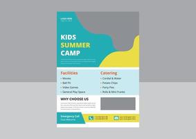 diseño de volante de campamento de niños felices. diseño de carteles de volantes de campamento de verano para niños. portada, folleto, volante, diseño de plantilla. vector