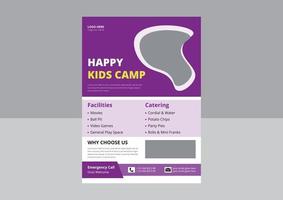 diseño de volante de campamento de niños felices. diseño de carteles de volantes de campamento de verano para niños. portada, folleto, volante, diseño de plantilla. vector