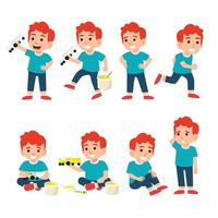 cute little boy character set flat vector illustration isolated on different layers, with editable vector file