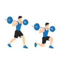 Man doing Barbell lunges exercise. or split squat. Flat vector illustration isolated on white background