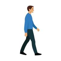 Man walking character isolated on white background. Side view illustration with vector