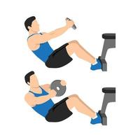 Russian mason v-sits twists exercise. Flat vector illustration isolated on white background. workout character set