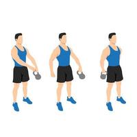 Kettlebell around the worlds exercise. Flat vector illustration isolated on white background. workout character set