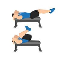 Reverse bench crunches exercise. Flat vector illustration isolated on white background. workout character set