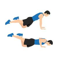 Man doing Half modified. One leg push ups. variations exercise. Flat vector illustration isolated on white background. Workout character