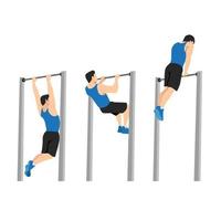 Man doing Muscle up on bar calisthenics movement. Flat vector illustration isolated on white background