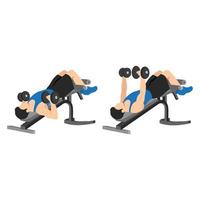 Man doing decline bench dumbbell press. Flat vector illustration isolated on white background