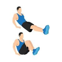 hombre haciendo pierna tire de la rodilla hacia arriba. ilustración vectorial plana aislada sobre fondo blanco. ejercicio de abdominales vector